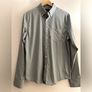 UNTUCKit Shirt Men Medium Performance Albarei Blue, Yellow Check Plaid Tech